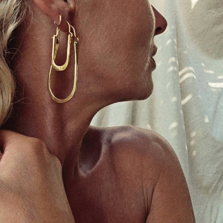 Brass Hoop Oval Earrings