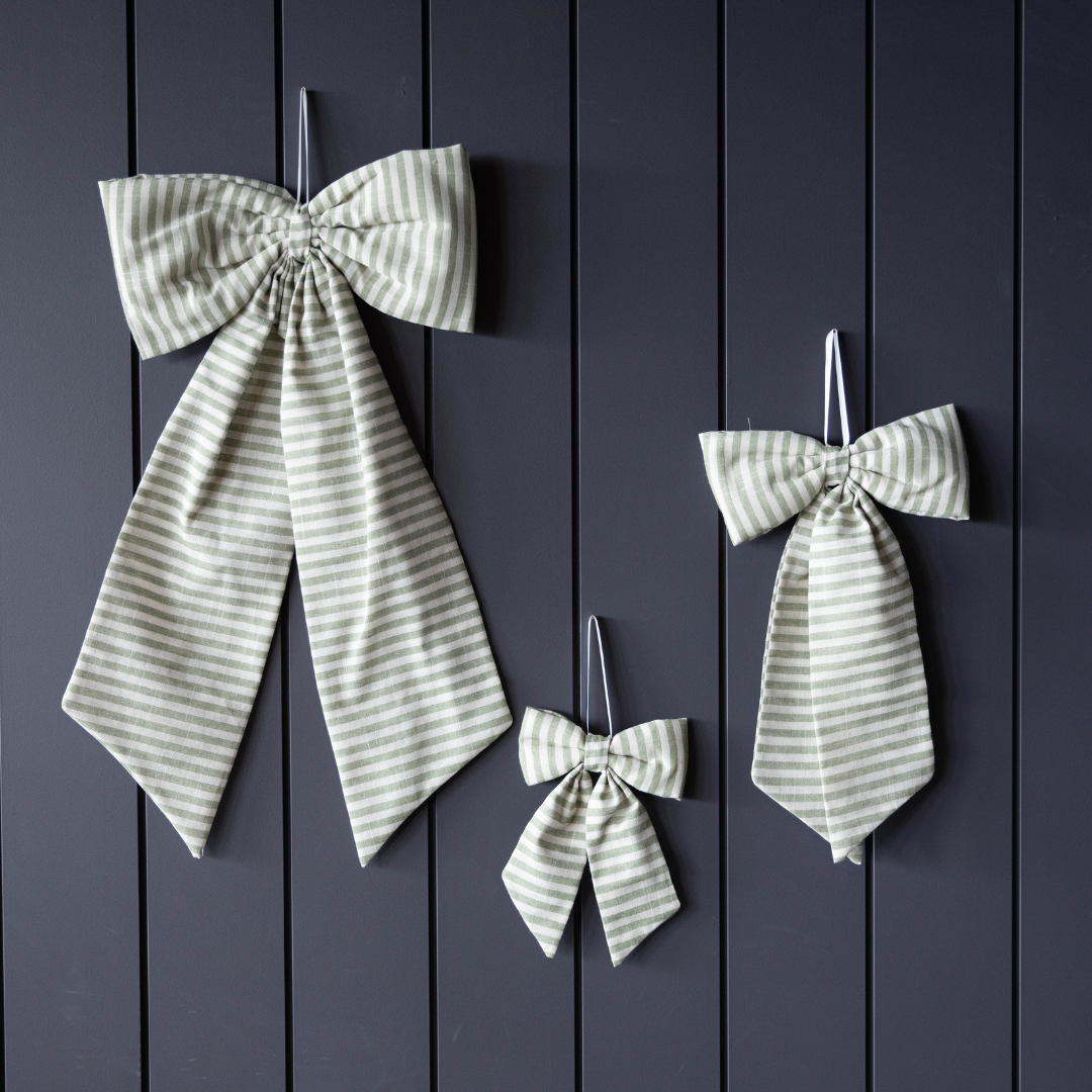 Fabric Bow in Striped Light Green