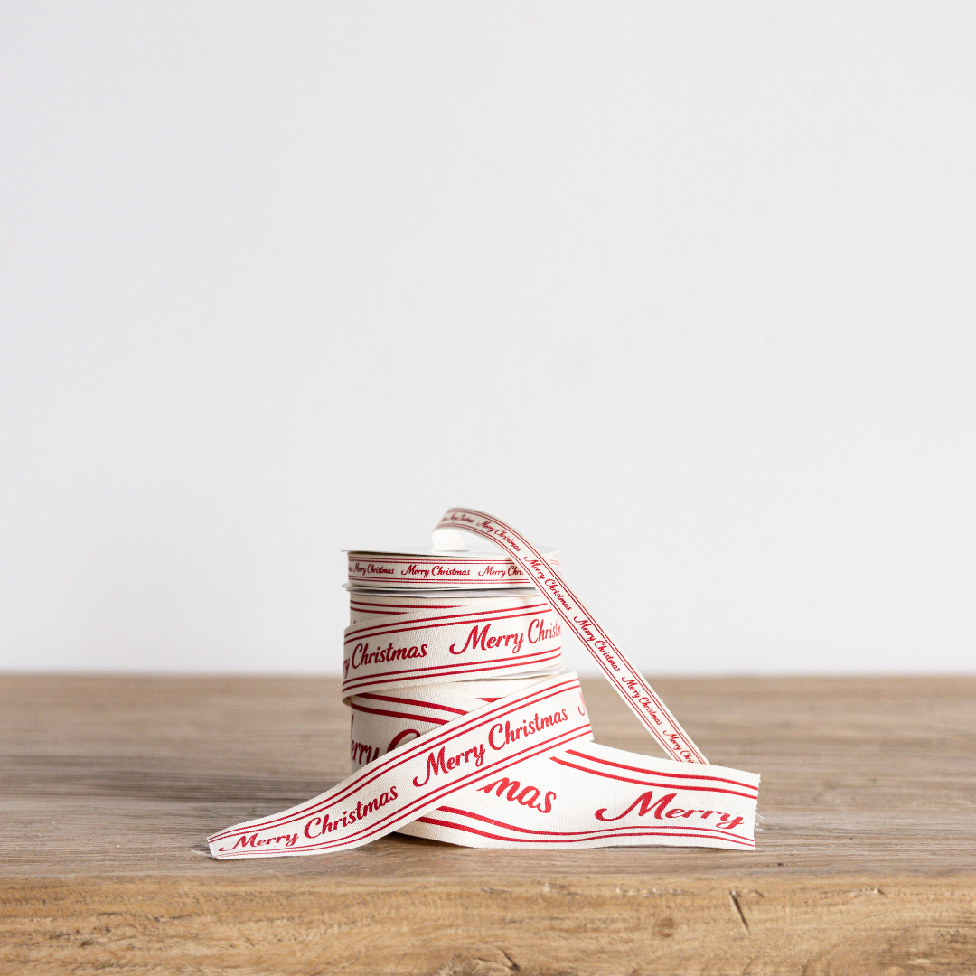 Merry Christmas Ribbon in Red, 0.5" W