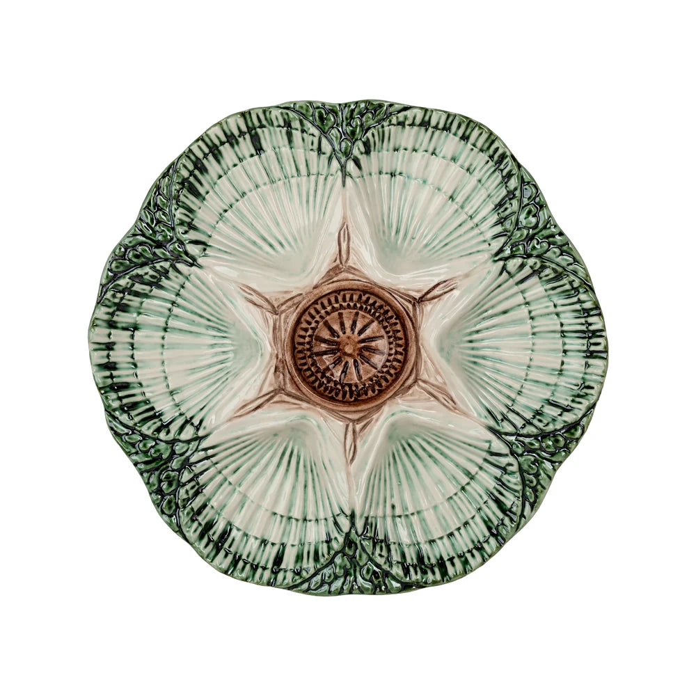 NOLA Oyster Plate in Green, Brown & Cream