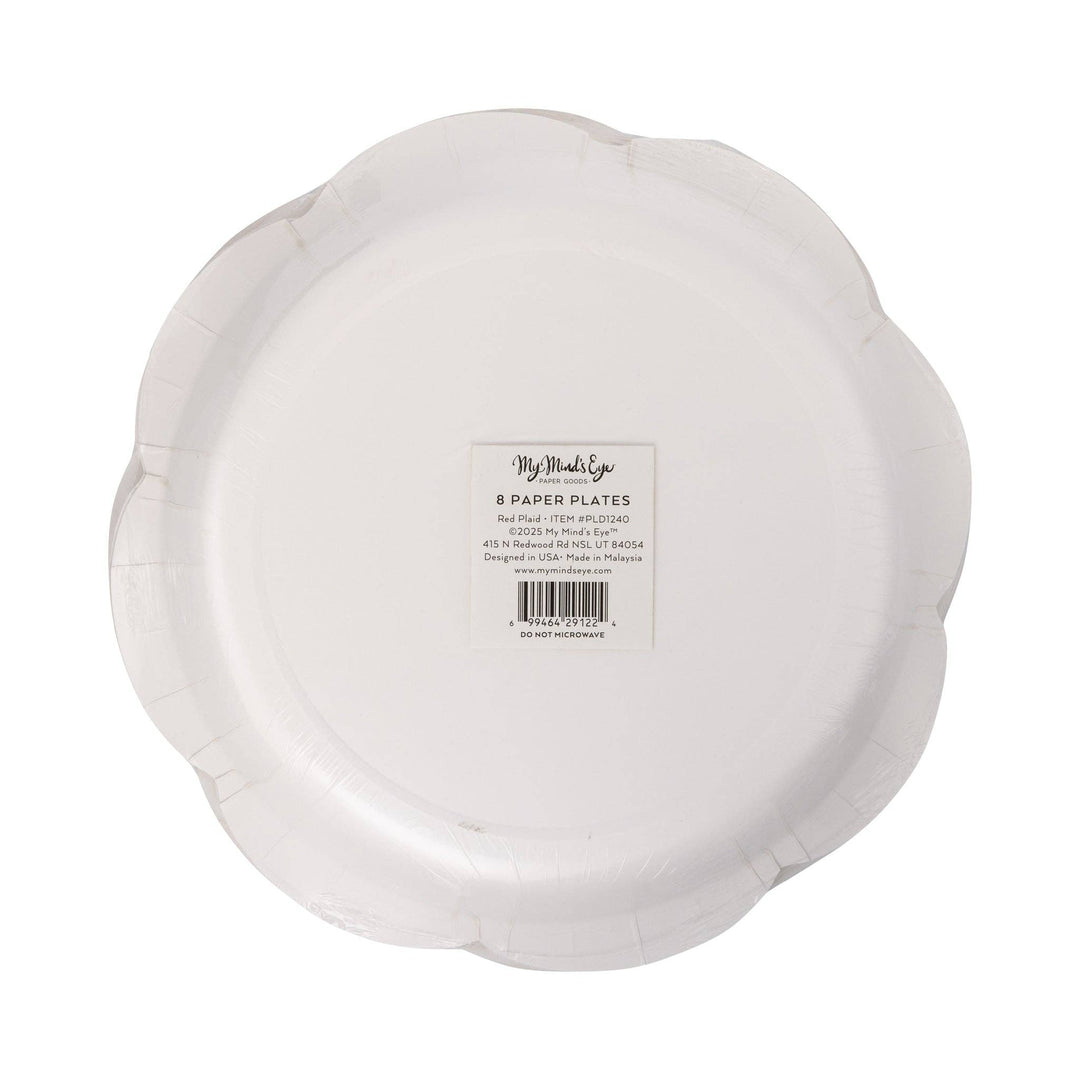 Christmas Plaid Round Scalloped Plates, Red
