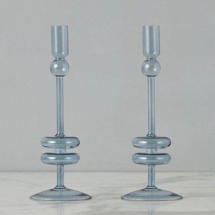 Glass Candlestick Pair, Two Colors