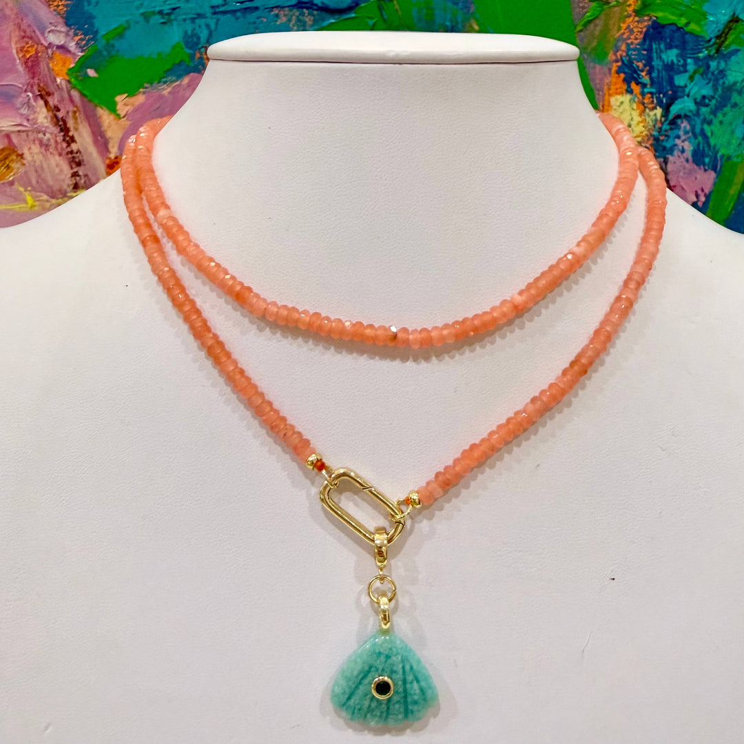 Coral Beaded Necklace + Turquoise Shell Pendant