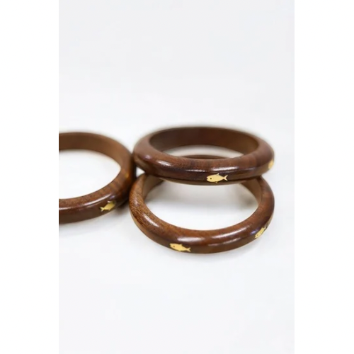 Wood Layering Bangle with Brass Fish 