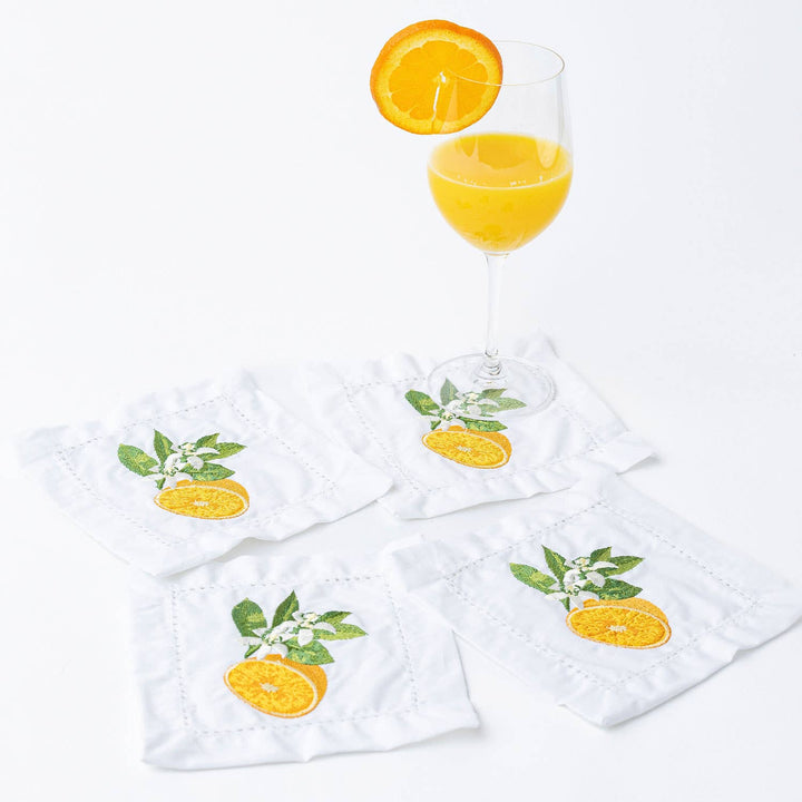 Orange Blossom Embroidered Cocktail Napkins, S/4