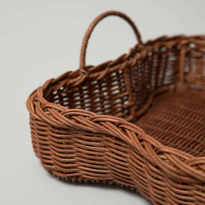 Rattan Scalloped Tray with Handles