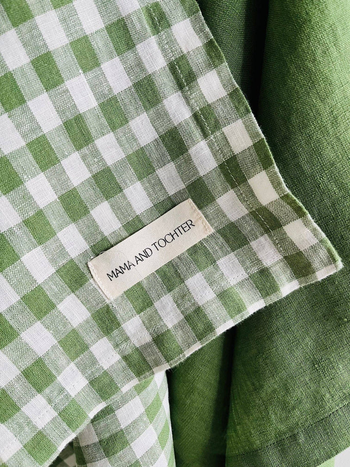 French Linen Tea Towel, Green Gingham