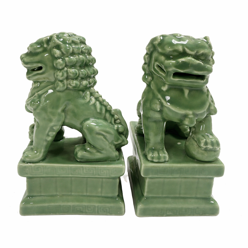 Mini Foo Dogs in Sage, S/2