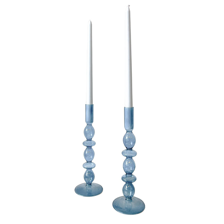 Glass Candle Holders in Azure Blue