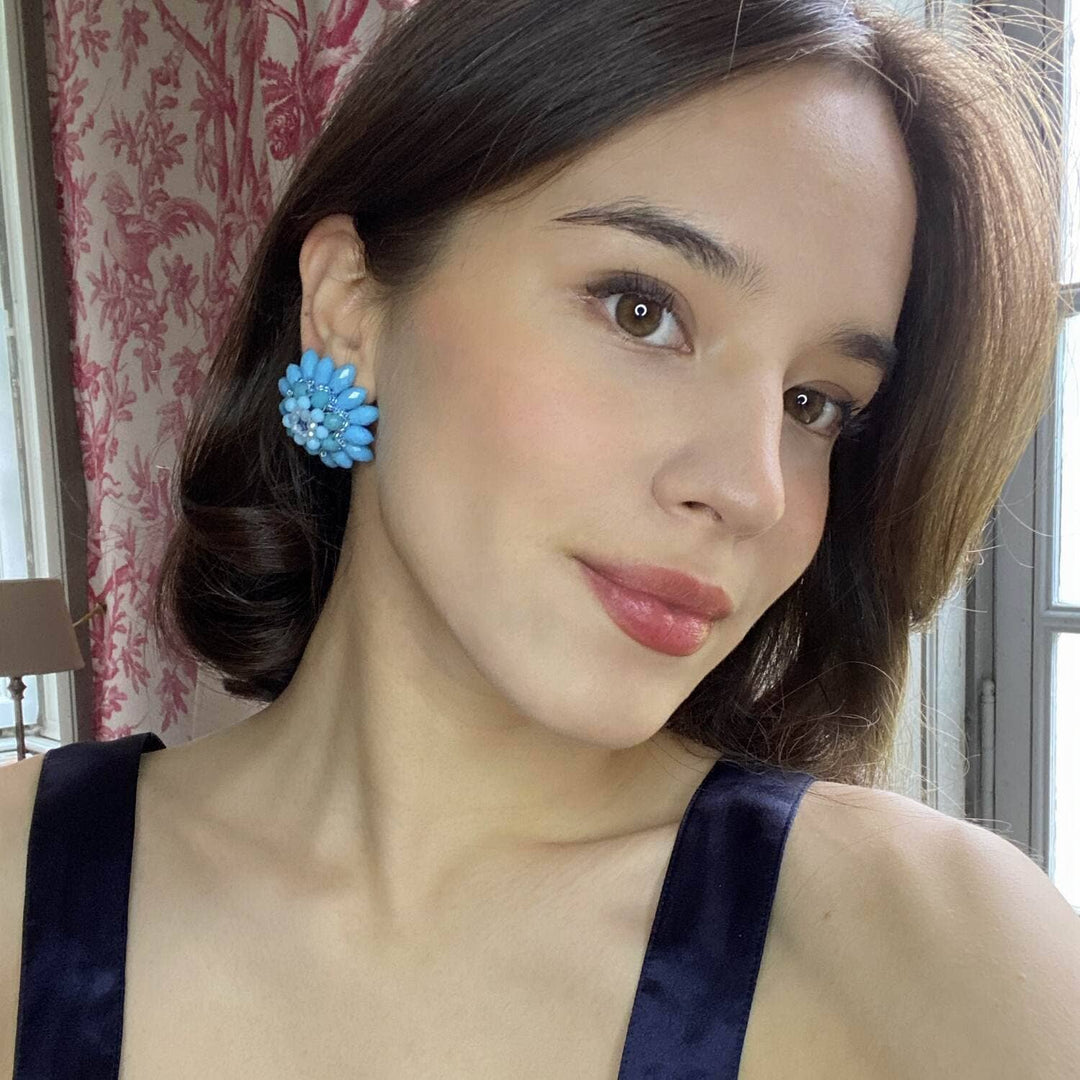 Turquoise Faceted Glass Bead Clip-on Earring