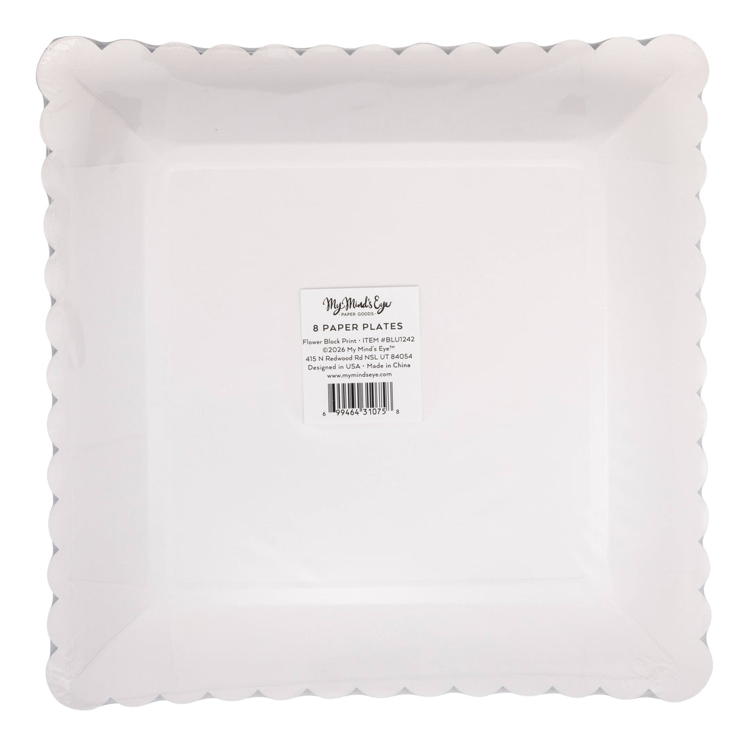 Flower Block Print Plate in Blue, 10”