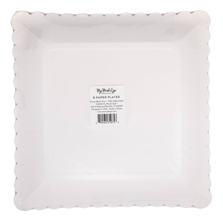 Flower Block Print Plate in Blue, 10”