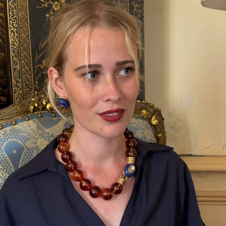 Caroline Tortoise Resin Necklace with Topaz-faceted Stone Clasp