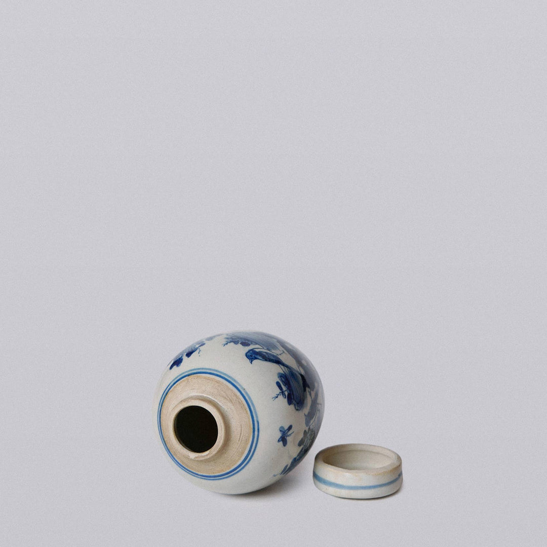 Blue and White Bird and Flower Jar, Mini