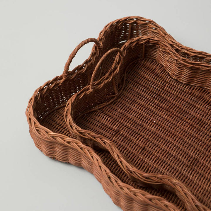 Rattan Scalloped Tray with Handles