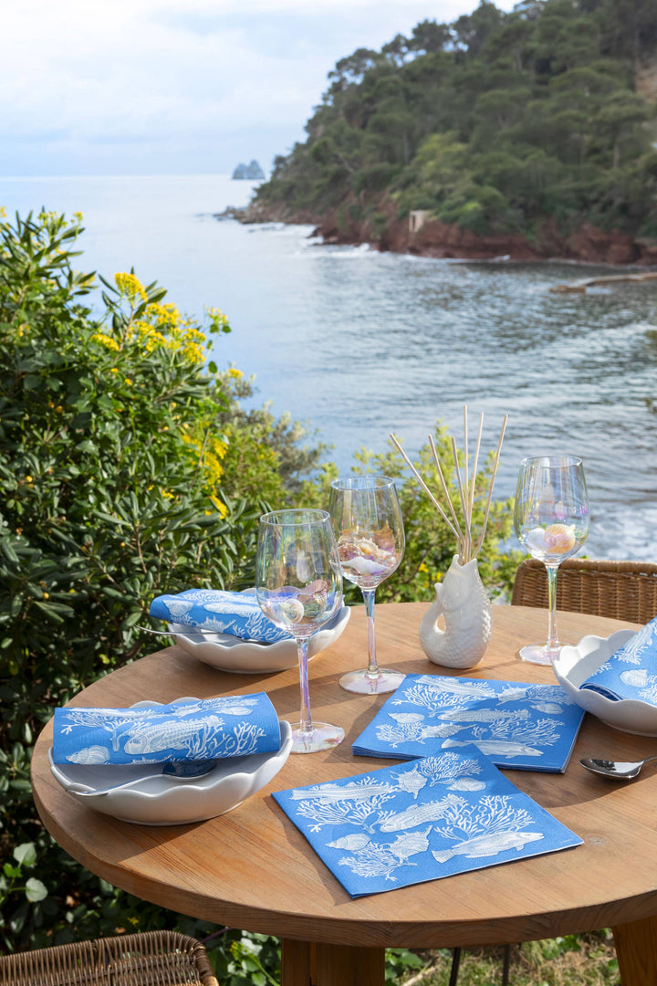 French Disposable Linen Cocktail Napkins, Blue Coral