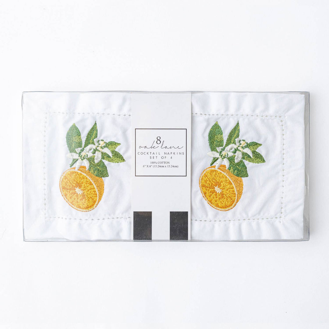 Orange Blossom Embroidered Cocktail Napkins, S/4