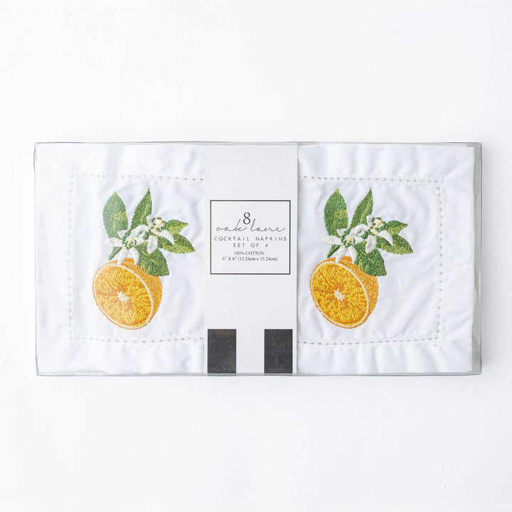 Orange Blossom Embroidered Cocktail Napkins, S/4