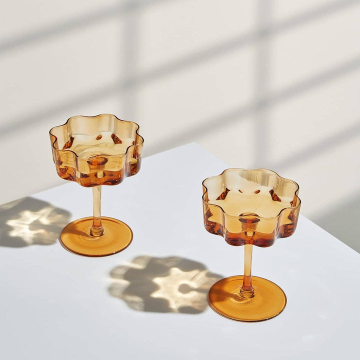 Wave Coupe Glass in Amber, Set of 2