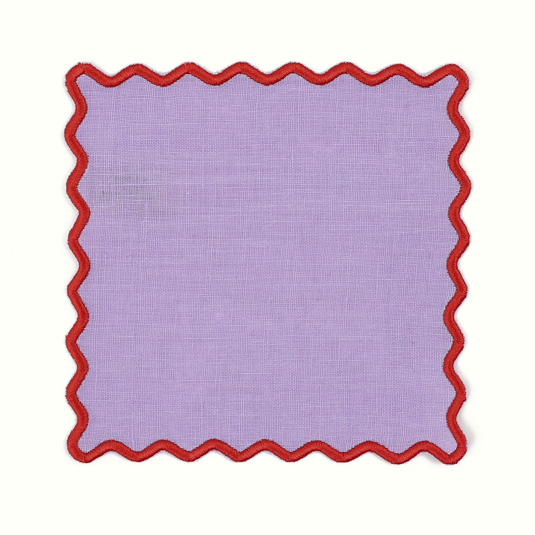 Scalloped Linen Cocktail Napkins in Lilac, Set of 4 | House of Gleason