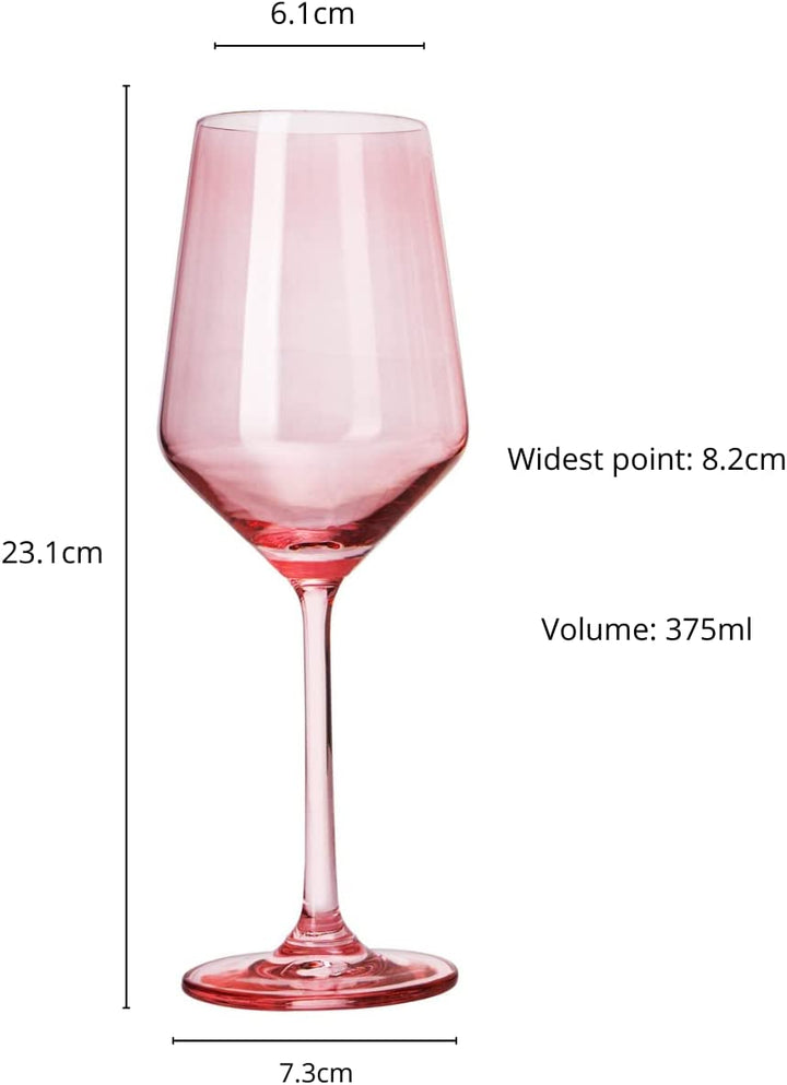 Hand Blown Wine Glasses in Rose Pink, Set of 2