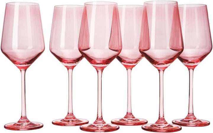 Hand Blown Wine Glasses in Rose Pink, Set of 2