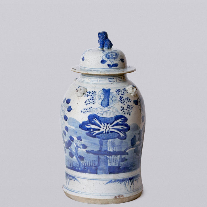 Blue and White Four Seasons Porcelain Temple Jar