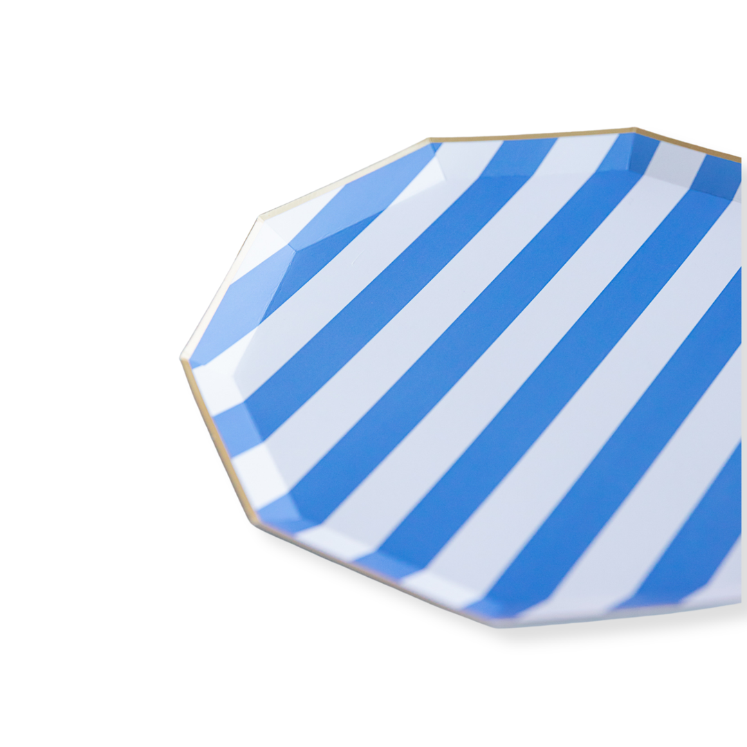 Cabana Stripe Plates in Palisades Blue, S/8 | Bonjour Fete
