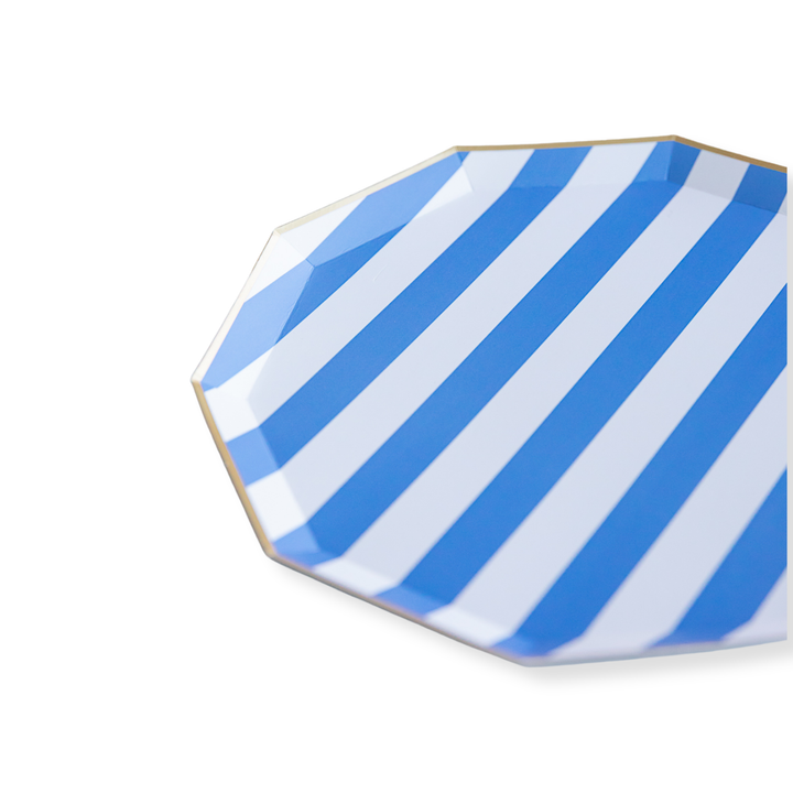 Cabana Stripe Plates in Palisades Blue, S/8 | Bonjour Fete