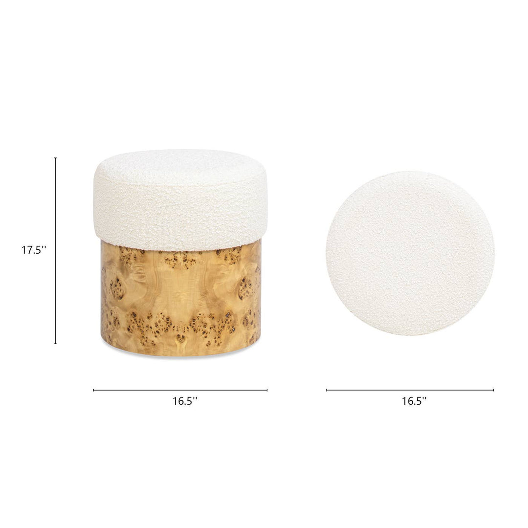 Burl Wood Upholstered Ottoman, Round