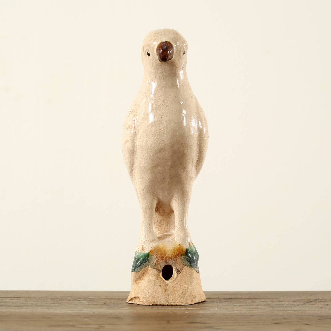 Glazed Ceramic Parrot, Creamy White