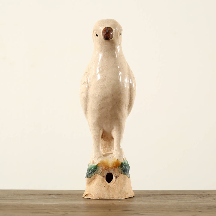 Glazed Ceramic Parrot, Creamy White