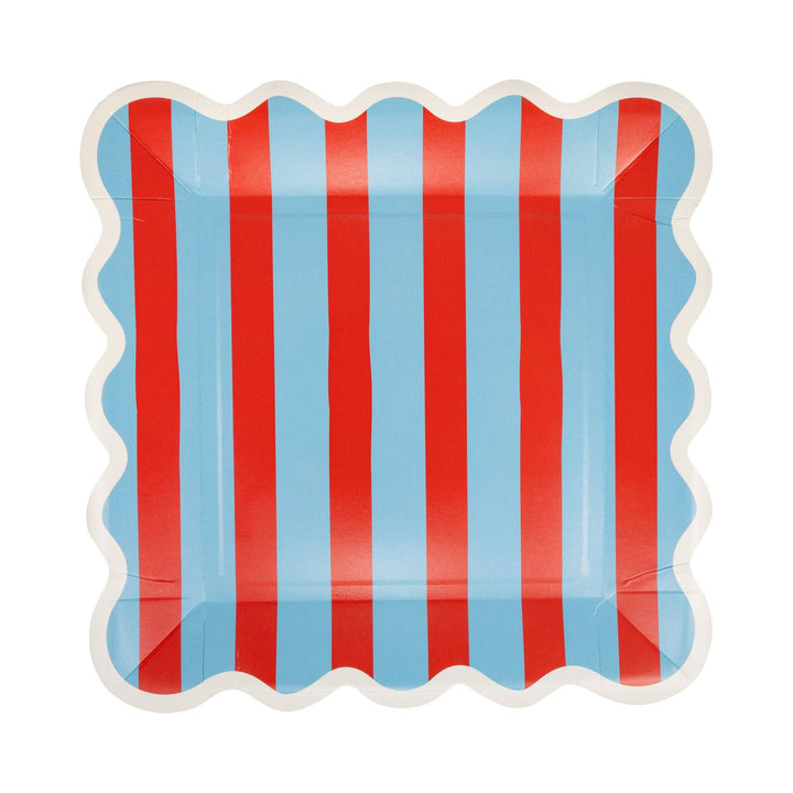 Striped Paper Plate in Blue and Red, 9"