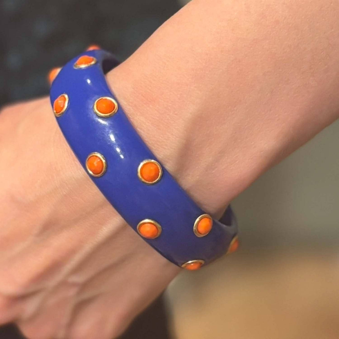 Blue Resin Bangle with Coral Glass Stones