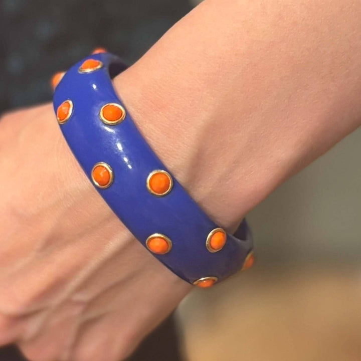 Blue Resin Bangle with Coral Glass Stones