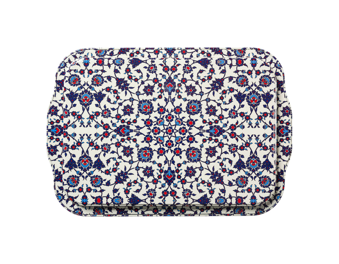Moroccan Metal Tray in Blue and Red, Large
