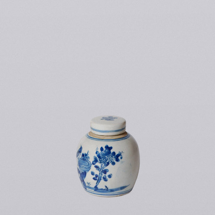 Blue and White Bird and Flower Jar, Mini