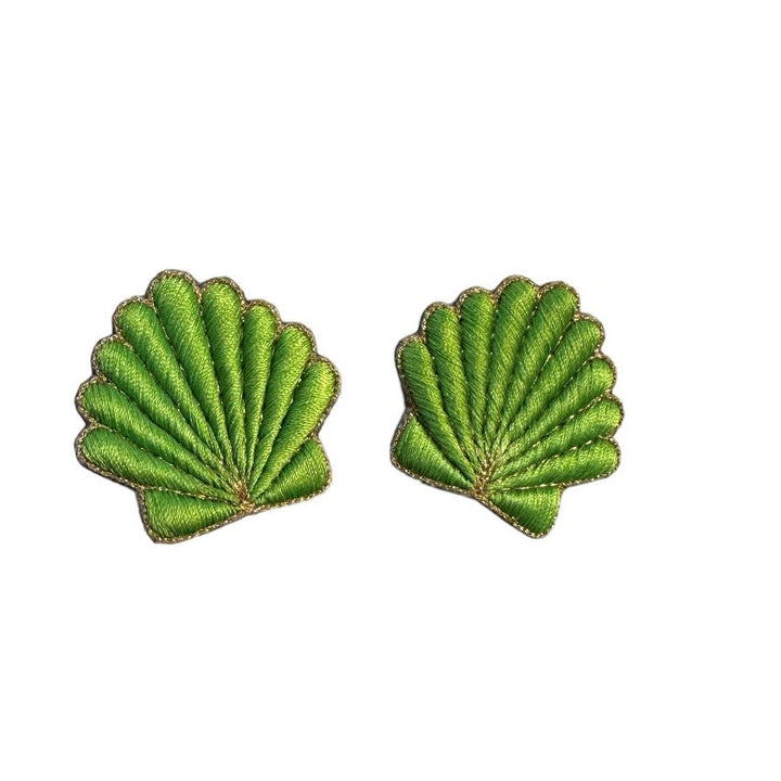 Shell Embroidered Earrings, Green