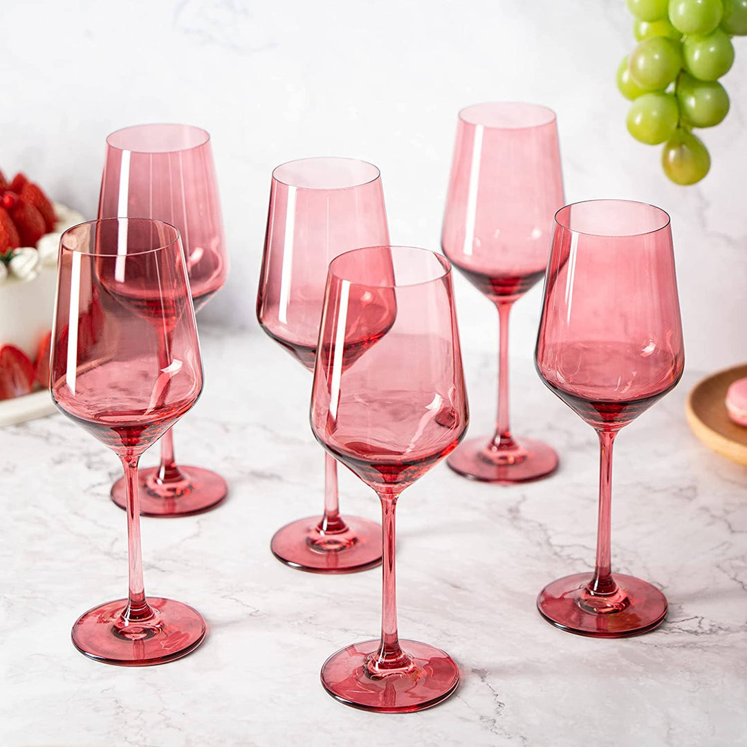 Hand Blown Wine Glasses in Rose Pink, Set of 2