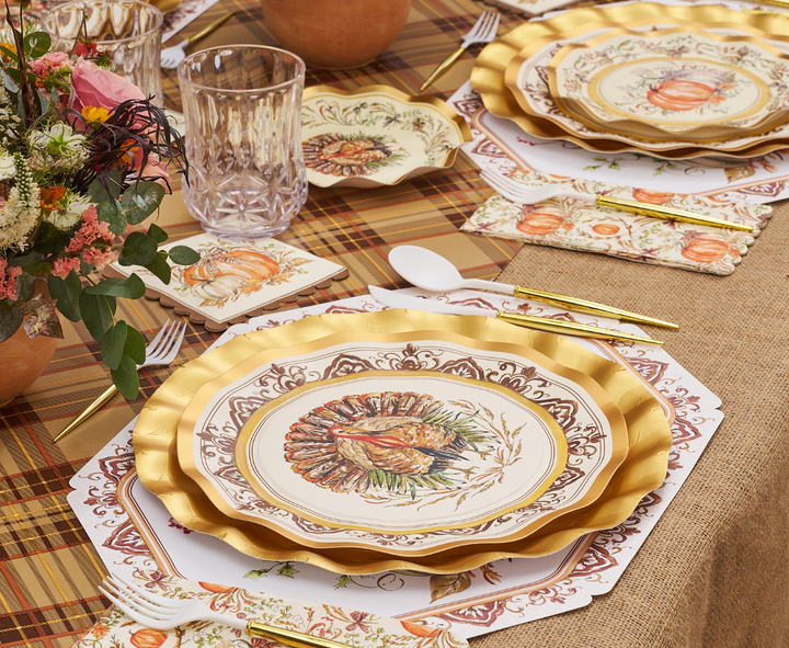 Turkey & Gourds Dinner Plates, S/8