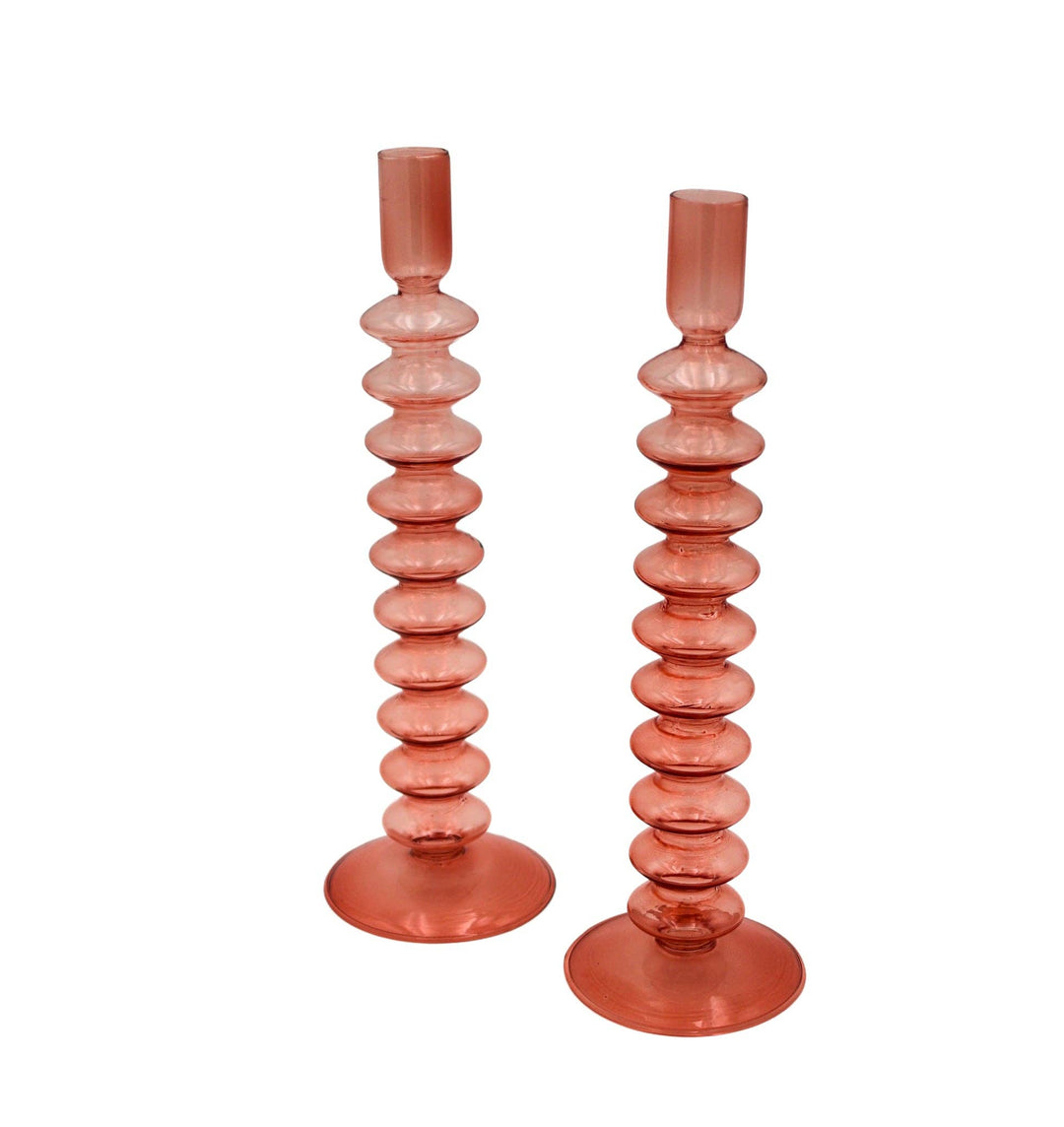 Glass Candle Holders in Peach