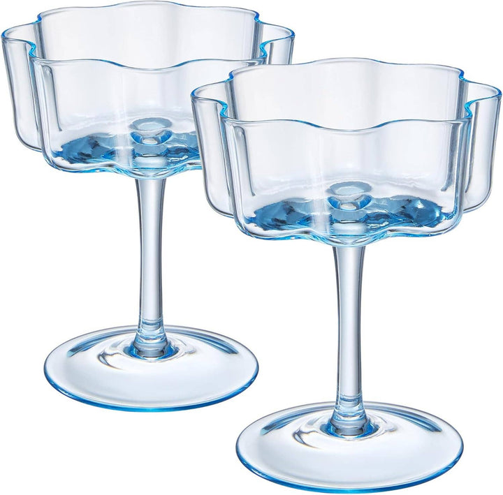 Wave Coupe Glasses in Cobalt Blue, Set of 2