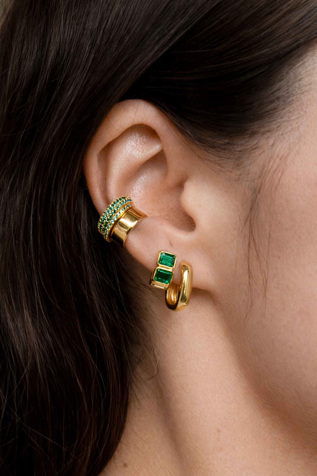 Sunset Emerald Huggie Earrings