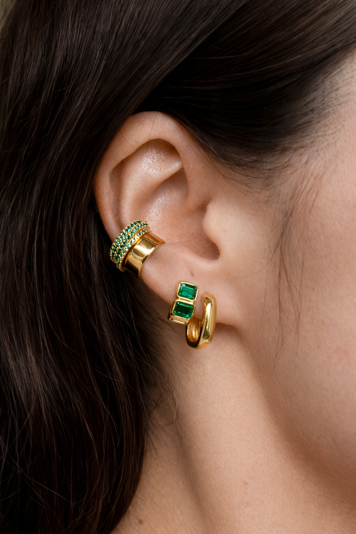 Sunset Emerald Huggie Earrings