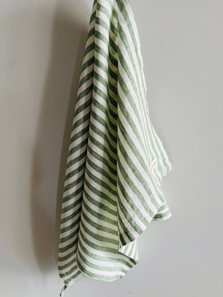 French Linen Tea Towel, Green Stripe