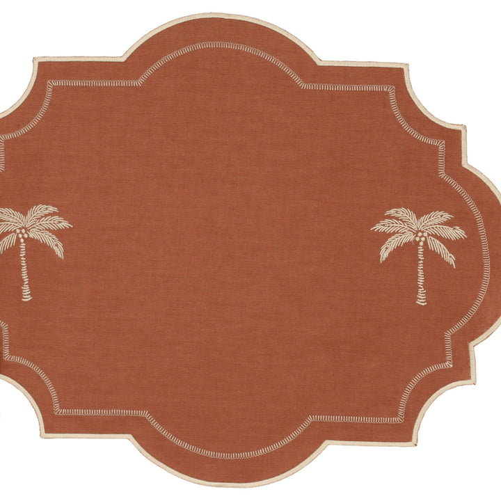 Embroidered Palm Placemats in Cocoa, S/4