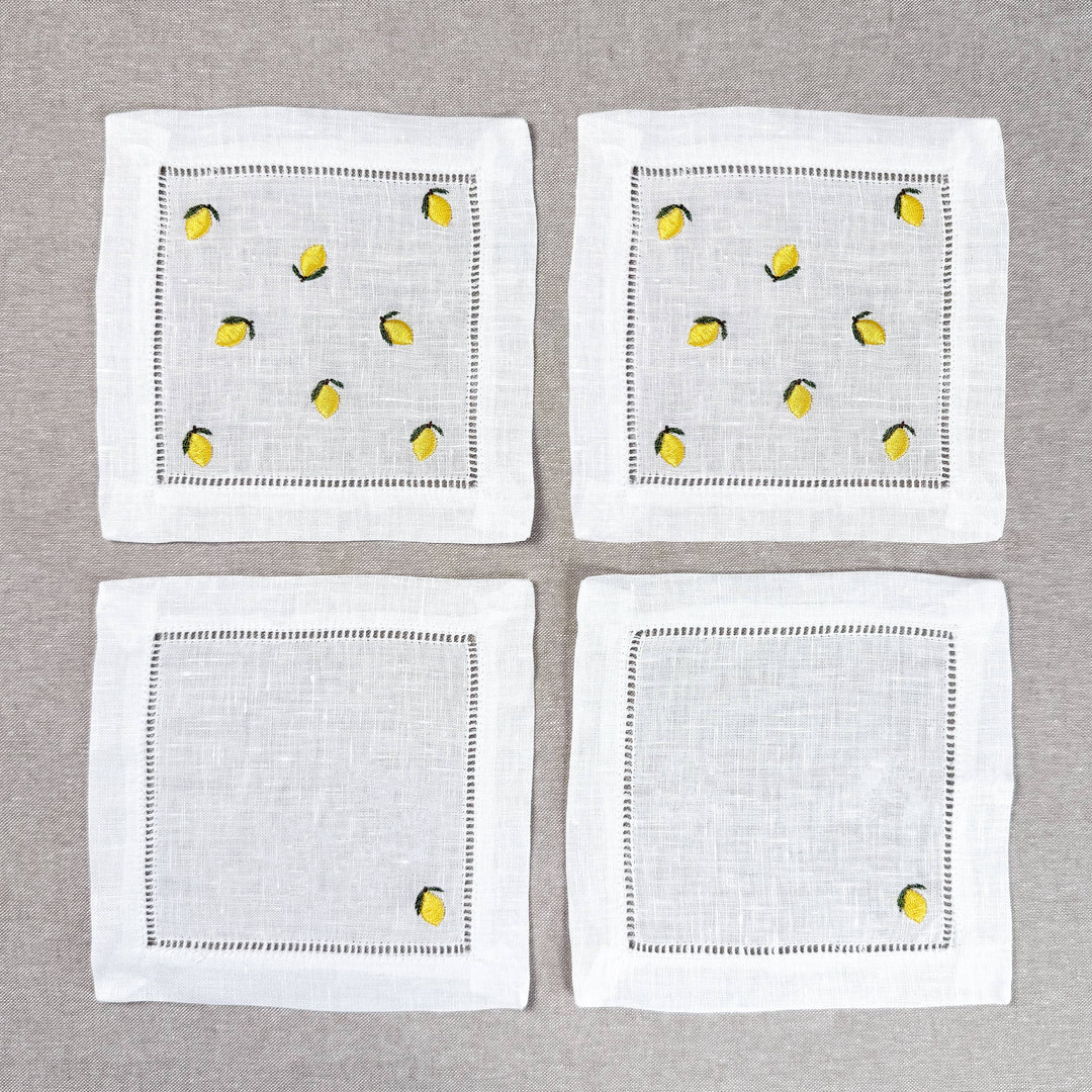 Lemon Embroidered Cocktail Napkin Set