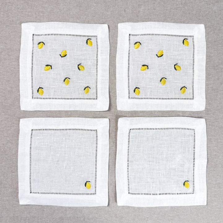 Lemon Embroidered Cocktail Napkin Set