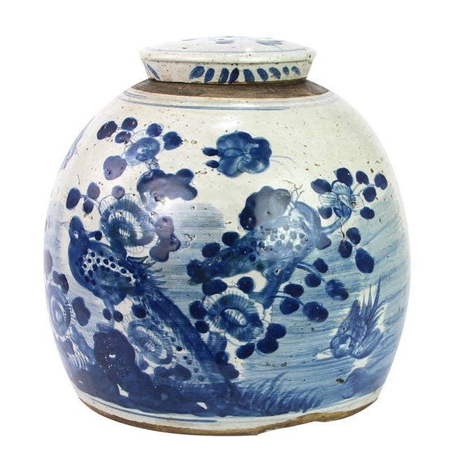Blue & White Bird/Floral Jar