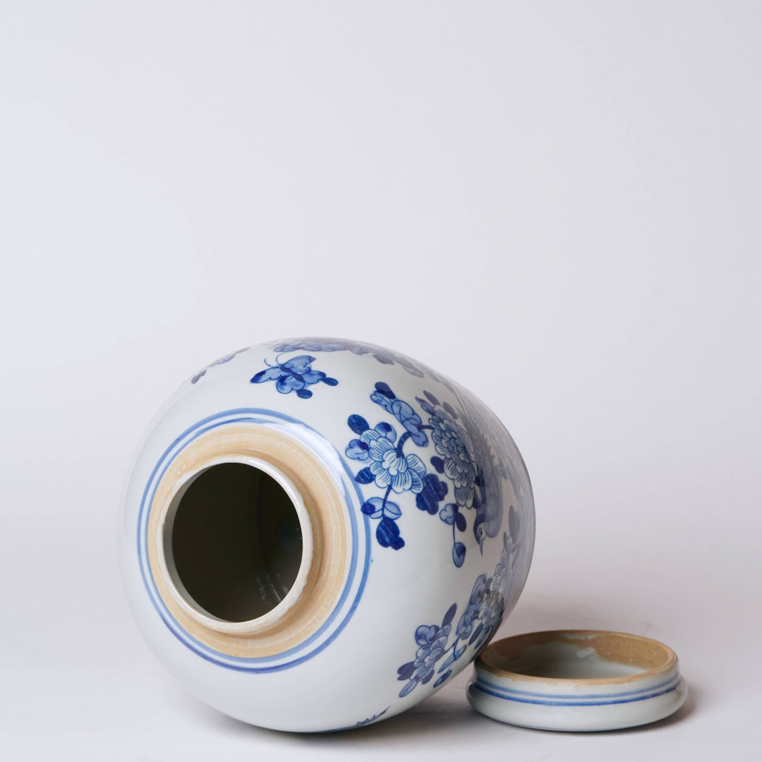 Blue and White Porcelain Bird and Flower Jar